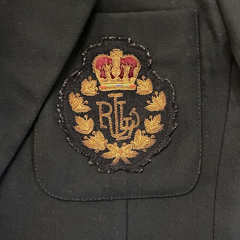 Vintage Lauren Ralph Lauren Wool Black Blazer with Embroidered Crest 4 Small USA